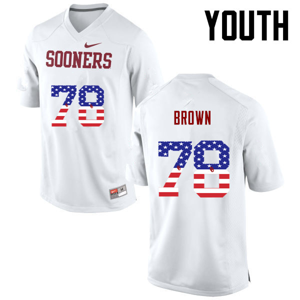 Youth Oklahoma Sooners #78 Orlando Brown College Football USA Flag Fashion Jerseys-White - Click Image to Close